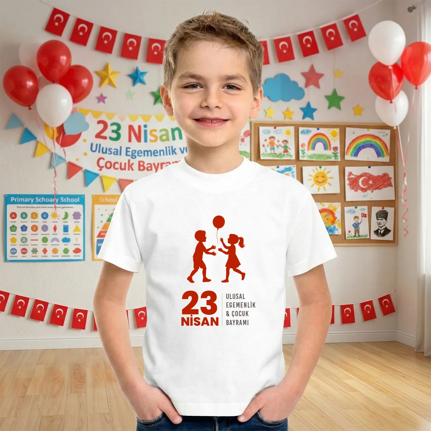 Baskılı Tişört Beyaz - 23 Nisan Hediyesi
