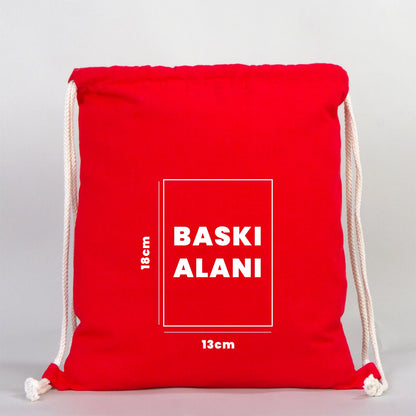 Ham Bez Kırmızı İp Büzgülü Sırt Çanta - 35x40 cm (Küçük Boy) Özelleştirilebilir