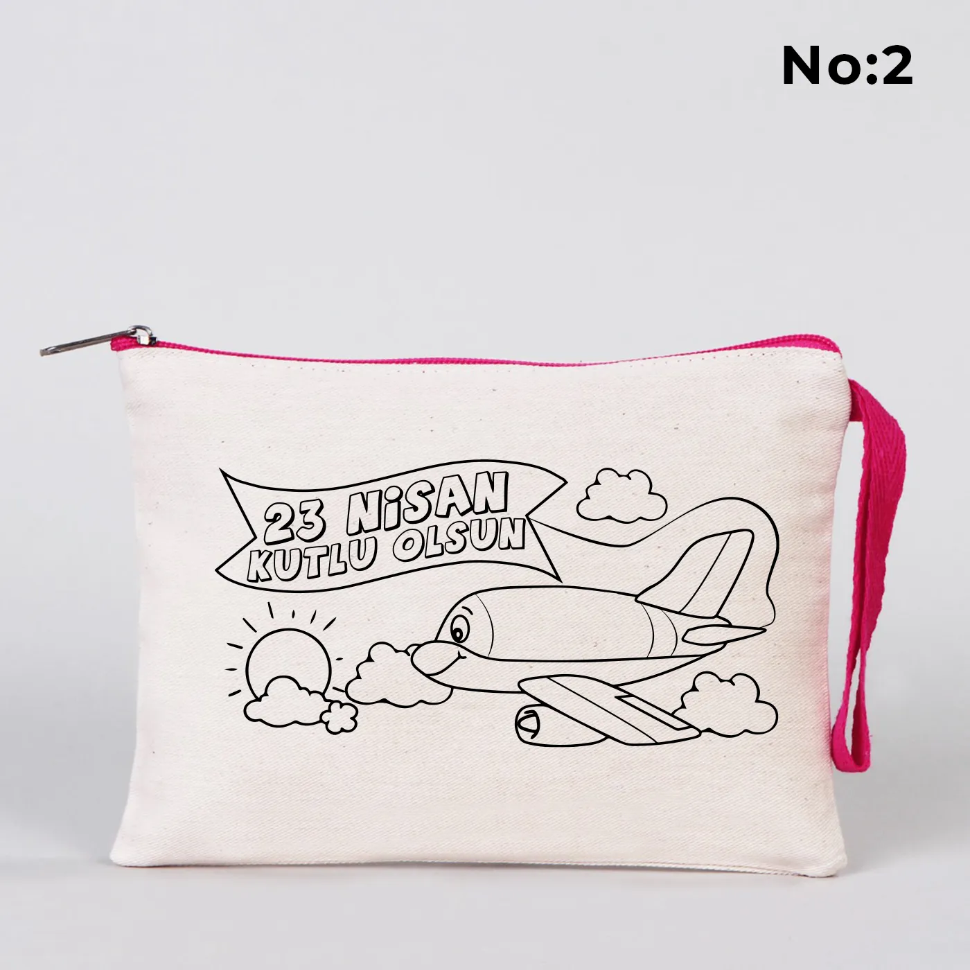 Boyanabilir fuşya fermuarlı clutch cüzdan 21x15 cm, 23 Nisan hediyesi