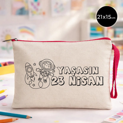 Boyanabilir fuşya fermuarlı clutch cüzdan 21x15 cm, 23 Nisan hediyesi