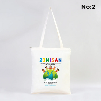 35x40 cm Ham Bez Fermuarlı Çanta - 23 Nisan Hediyesi (Okul-Sınıf Baskılı)