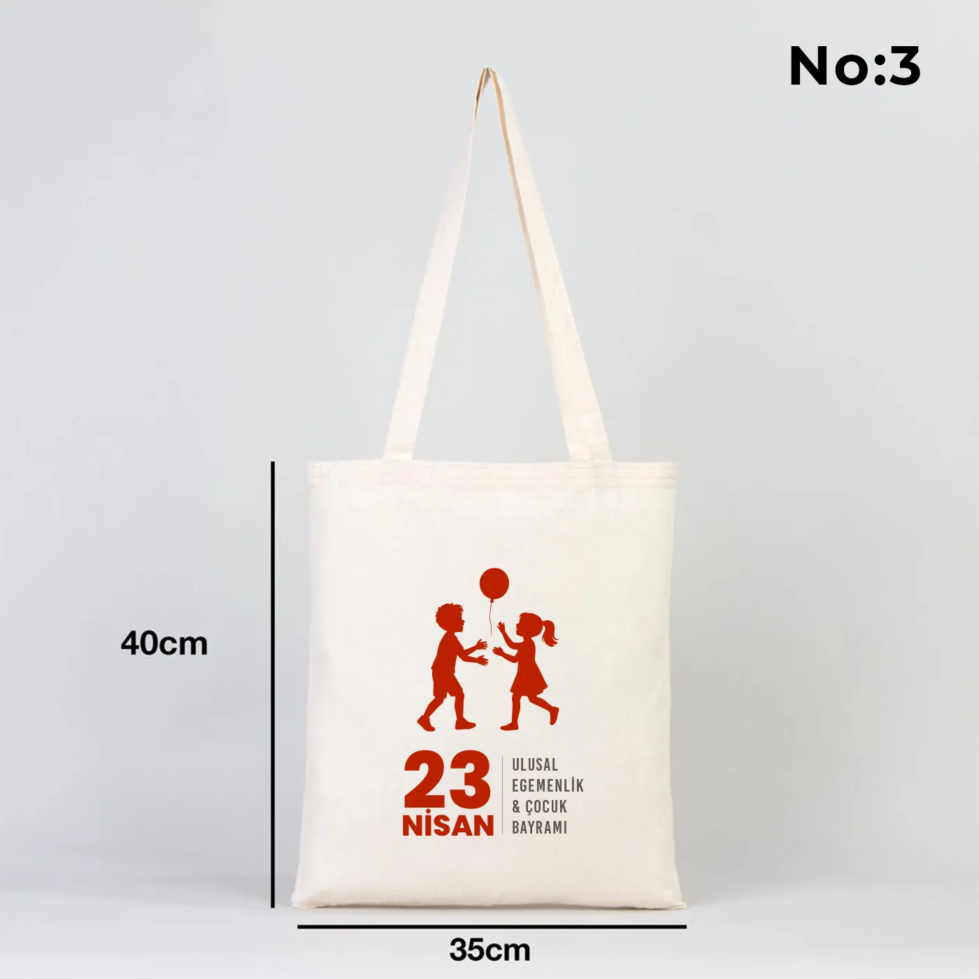 35x40 cm ham bez çanta üzerinde renkli "23 Nisan Kutlu Olsun" baskısı – çocuklar için özel hediye