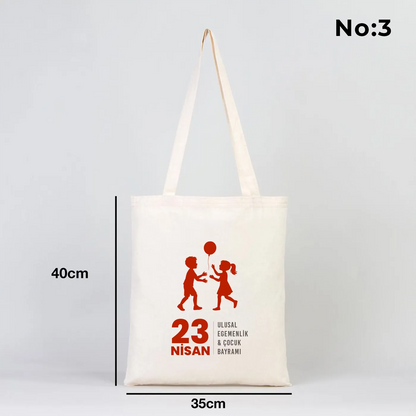 35x40 cm ham bez çanta üzerinde renkli "23 Nisan Kutlu Olsun" baskısı – çocuklar için özel hediye