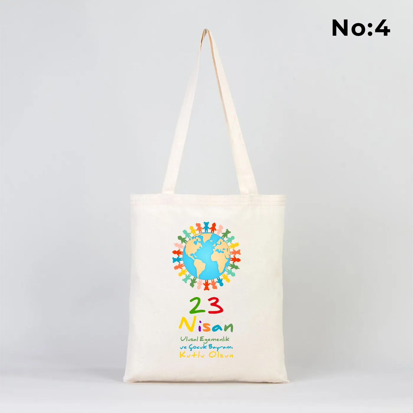 35x40 cm ham bez çanta üzerinde renkli "23 Nisan Kutlu Olsun" baskısı – çocuklar için özel hediye