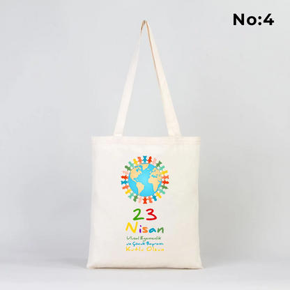 35x40 cm ham bez çanta üzerinde renkli "23 Nisan Kutlu Olsun" baskısı – çocuklar için özel hediye
