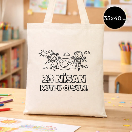 Boyanabilir 35x40 cm gabardin bez çanta ham renk - 23 Nisan hediyesi