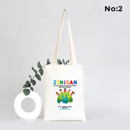 20x25 cm Ham Bez Kitap Çantası - 23 Nisan Hediyesi (Okul-Sınıf Baskılı)