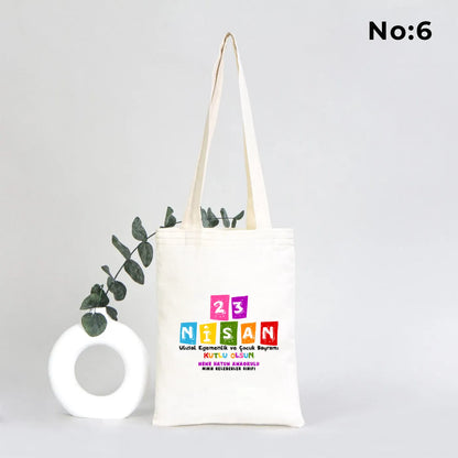 20x25 cm Ham Bez Kitap Çantası - 23 Nisan Hediyesi (Okul-Sınıf Baskılı)