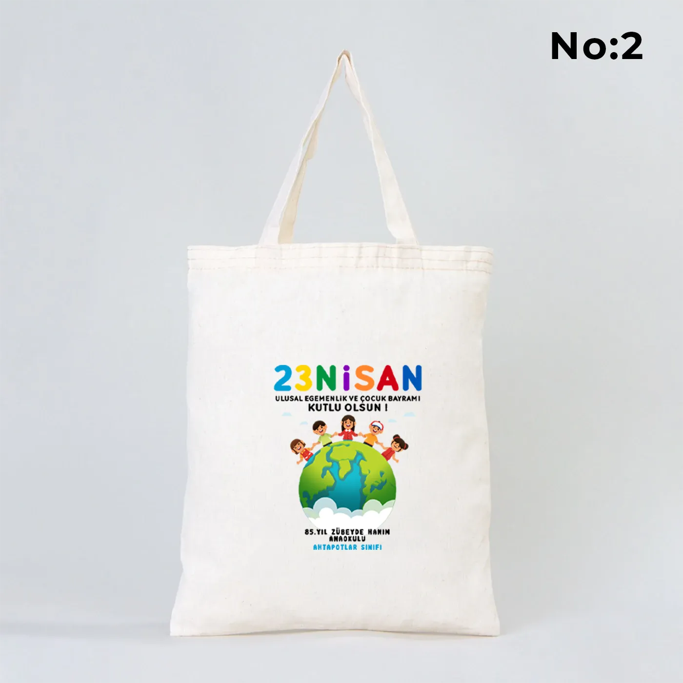 30x35 cm Ham Bez Çanta Kısa Kulp - 23 Nisan Hediyesi (Okul-Sınıf Baskılı)