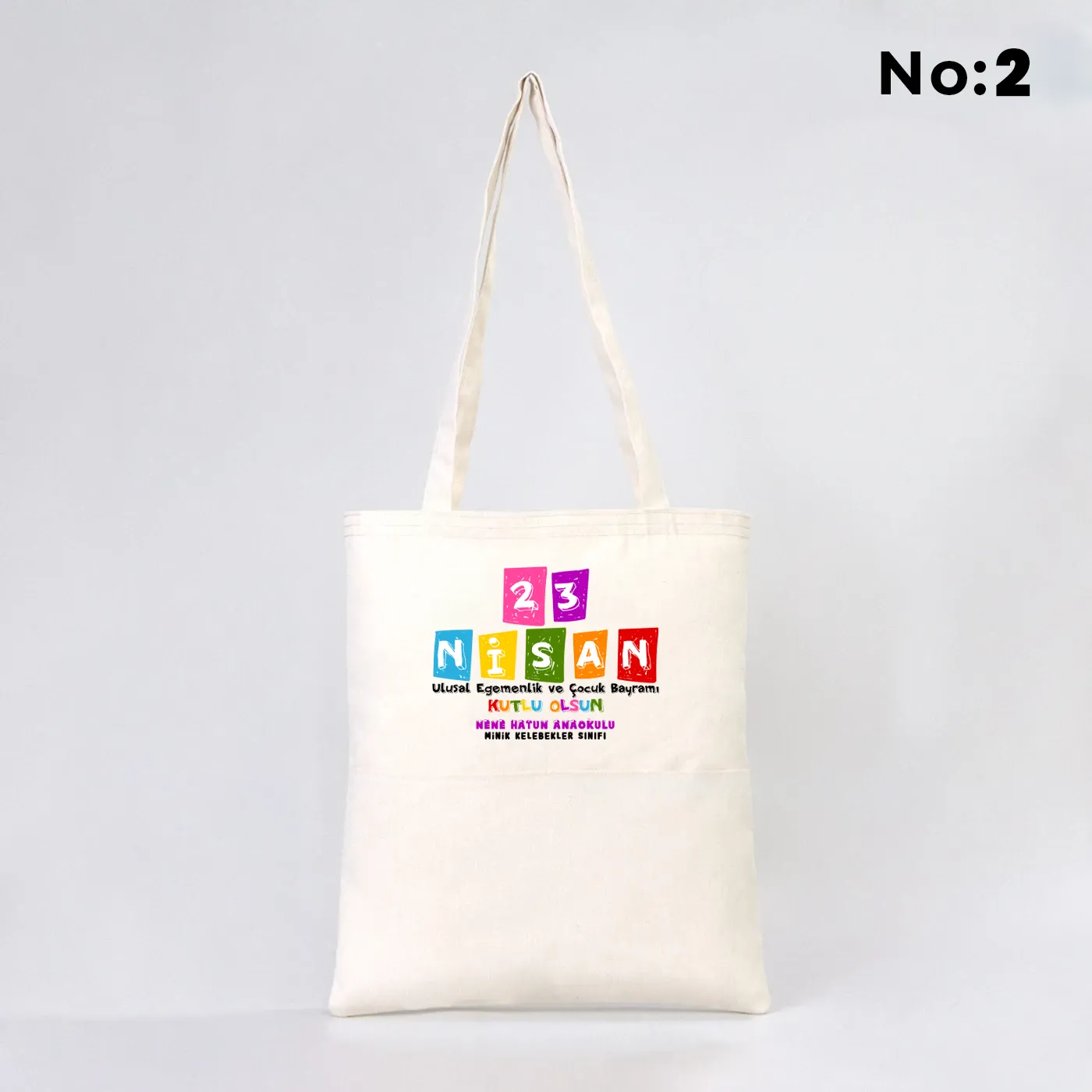 35x40 cm Gabardin Çift Cepli Bez Çanta - 23 Nisan Hediyesi (Okul-Sınıf Baskılı)