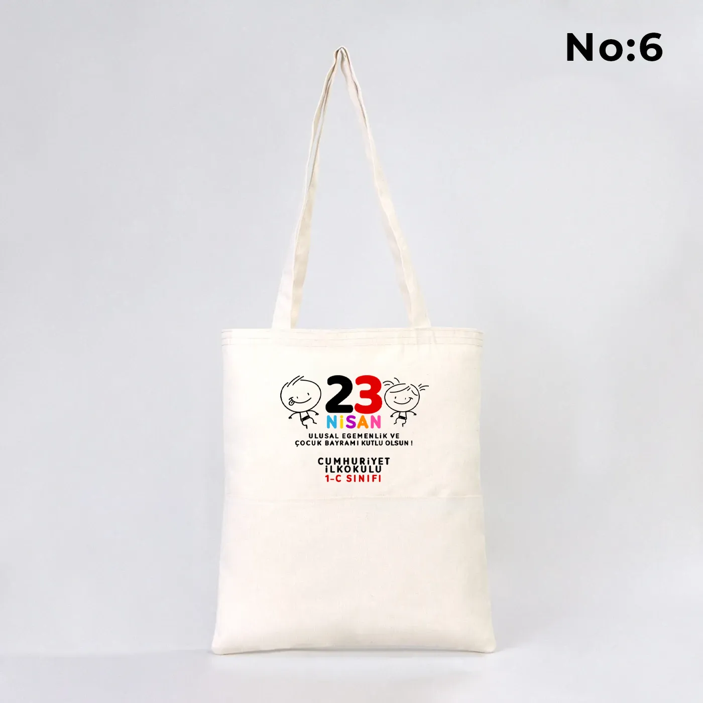 35x40 cm Gabardin Çift Cepli Bez Çanta - 23 Nisan Hediyesi (Okul-Sınıf Baskılı)