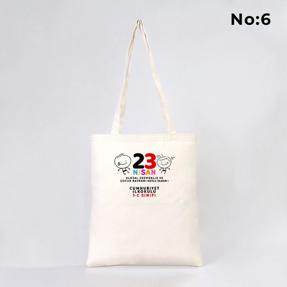 35x40 cm Gabardin Çift Cepli Bez Çanta - 23 Nisan Hediyesi (Okul-Sınıf Baskılı)