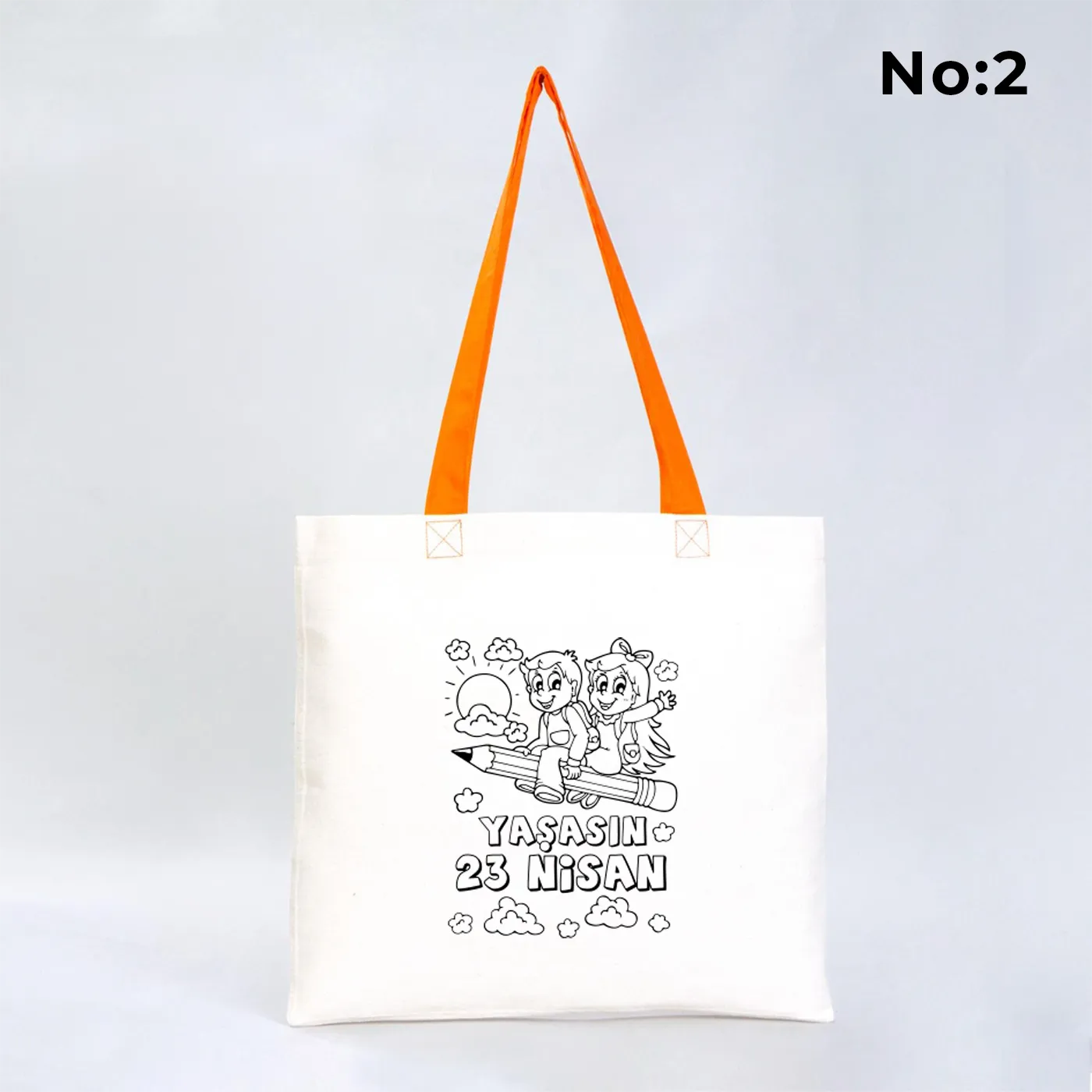Boyanabilir 40x35 cm Gabardin Turuncu Kulp Çanta - 23 Nisan Hediyesi