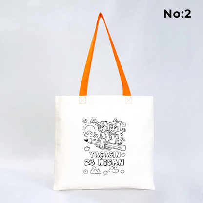 Boyanabilir 40x35 cm Gabardin Turuncu Kulp Çanta - 23 Nisan Hediyesi