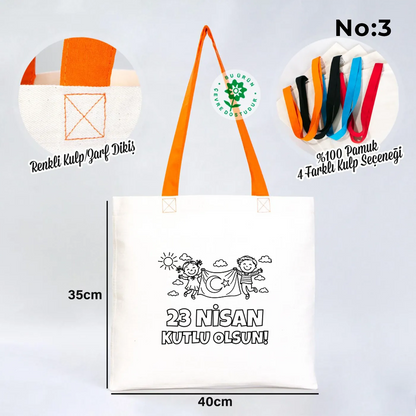 Boyanabilir 40x35 cm Gabardin Turuncu Kulp Çanta - 23 Nisan Hediyesi