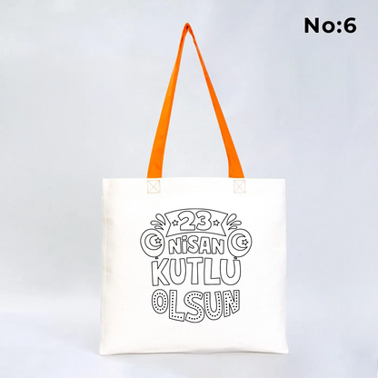 Boyanabilir 40x35 cm Gabardin Turuncu Kulp Çanta - 23 Nisan Hediyesi