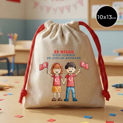 10x13 Kırmızı İpli Bez Kese – 23 Nisan Hediyesi