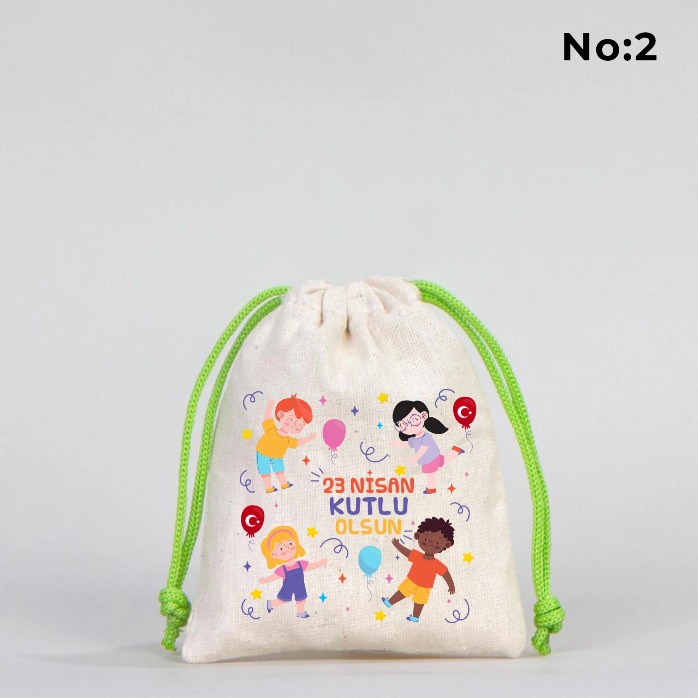 10x13 Yeşil İpli Bez Kese – 23 Nisan Hediyesi