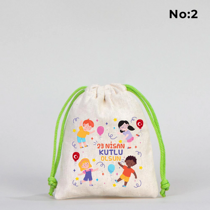10x13 Yeşil İpli Bez Kese – 23 Nisan Hediyesi
