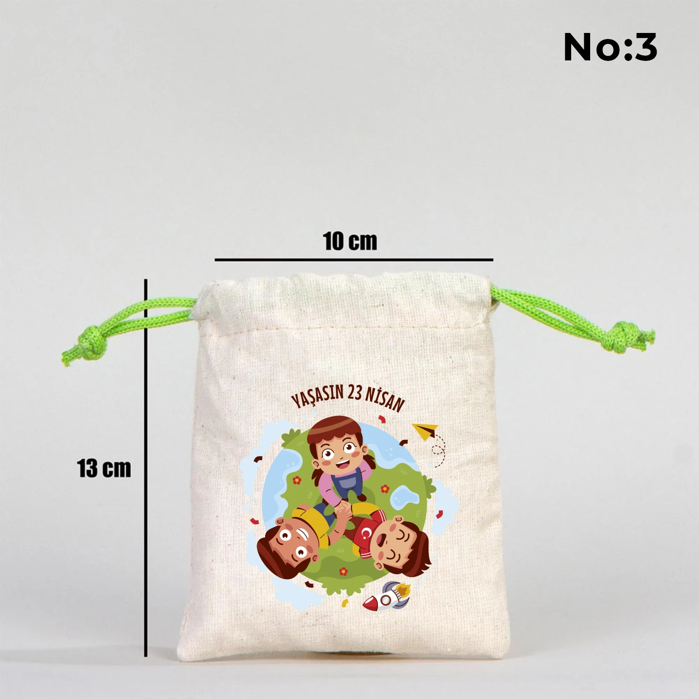 10x13 Yeşil İpli Bez Kese – 23 Nisan Hediyesi
