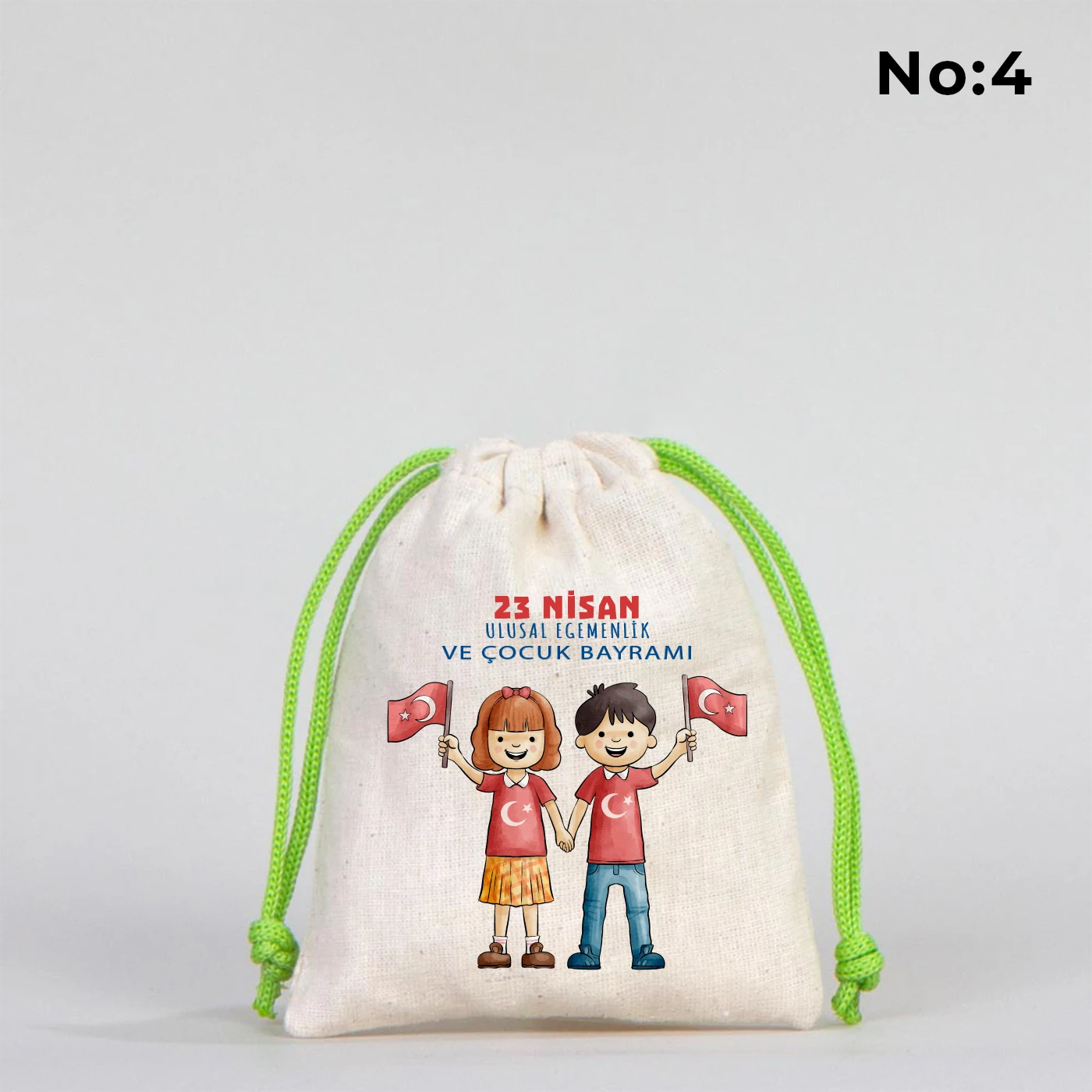 10x13 Yeşil İpli Bez Kese – 23 Nisan Hediyesi