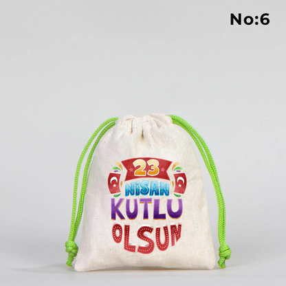 10x13 Yeşil İpli Bez Kese – 23 Nisan Hediyesi