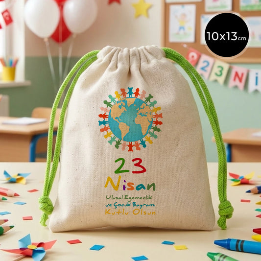 10x13 Yeşil İpli Bez Kese – 23 Nisan Hediyesi
