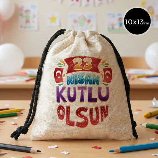 10x13 Siyah İpli Bez Kese – 23 Nisan Hediyesi