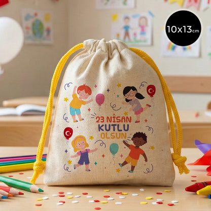 10x13 Sarı İpli Bez Kese – 23 Nisan Hediyesi