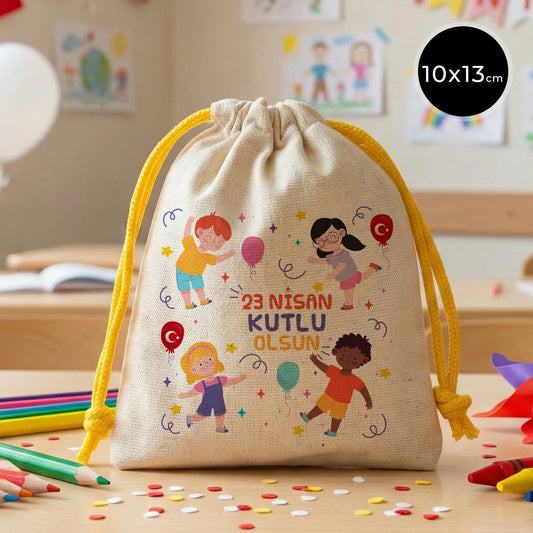 10x13 Sarı İpli Bez Kese – 23 Nisan Hediyesi