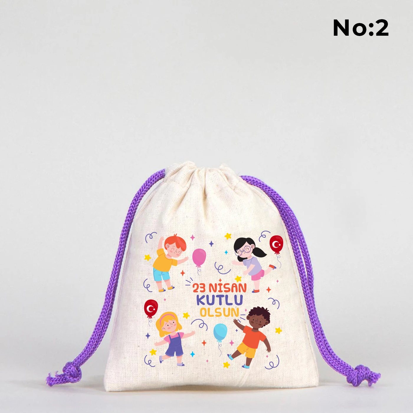10x13 Mor İpli Bez Kese – 23 Nisan Hediyesi