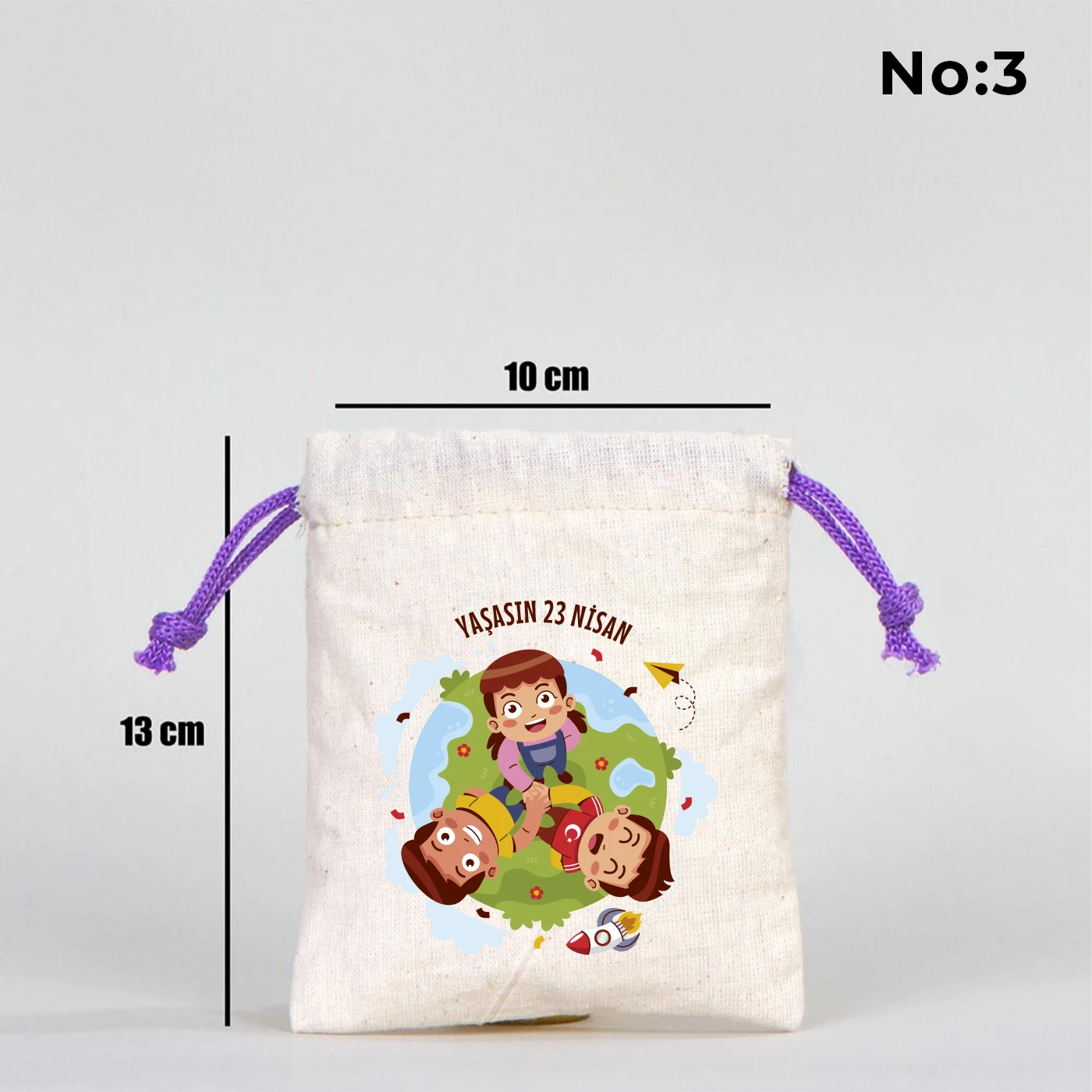 10x13 Mor İpli Bez Kese – 23 Nisan Hediyesi