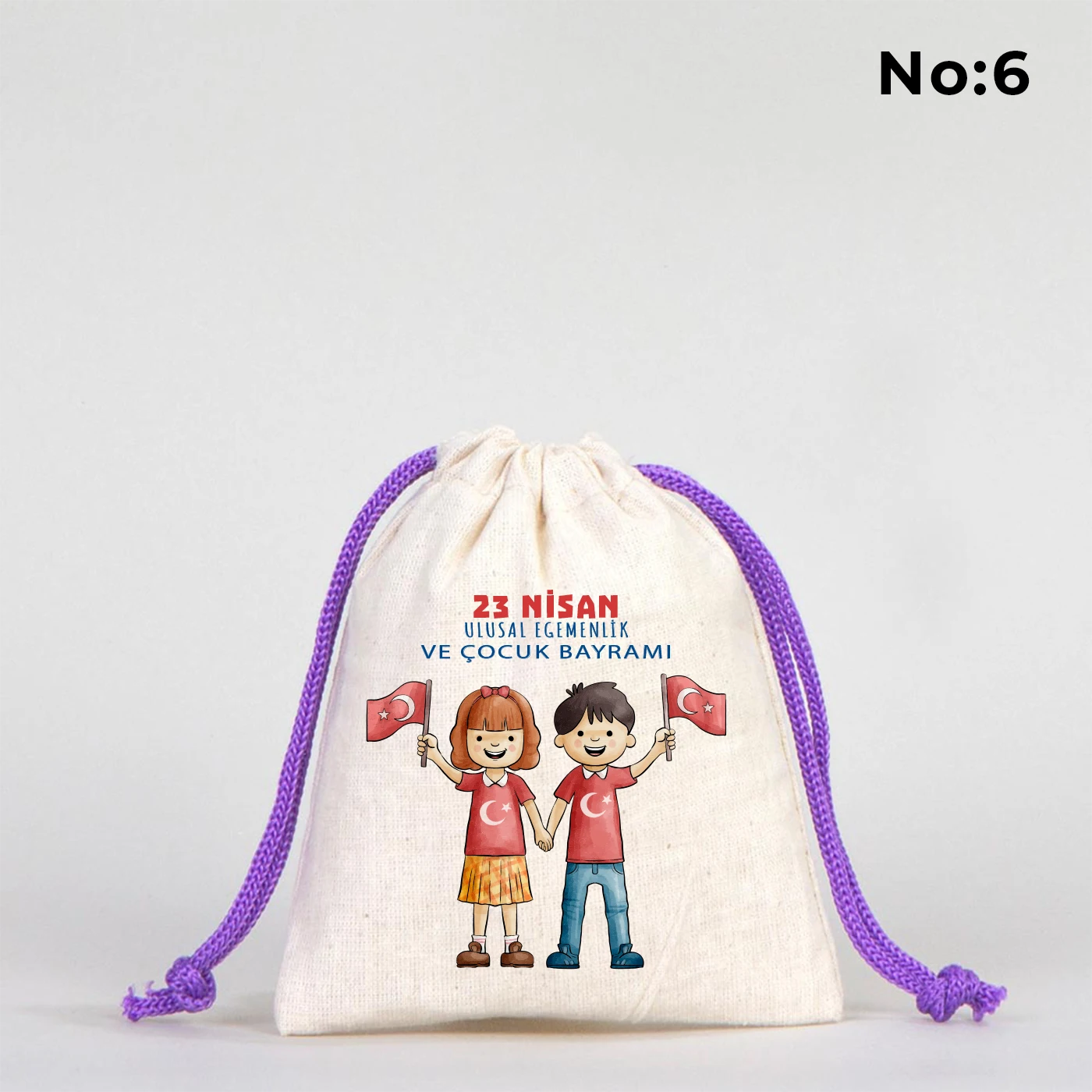 10x13 Mor İpli Bez Kese – 23 Nisan Hediyesi