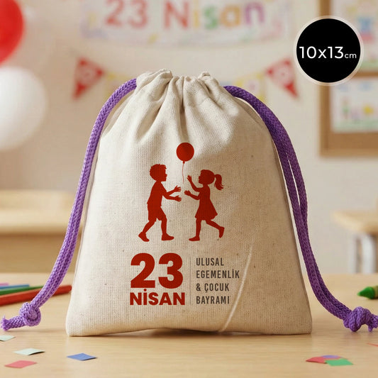 10x13 Mor İpli Bez Kese – 23 Nisan Hediyesi