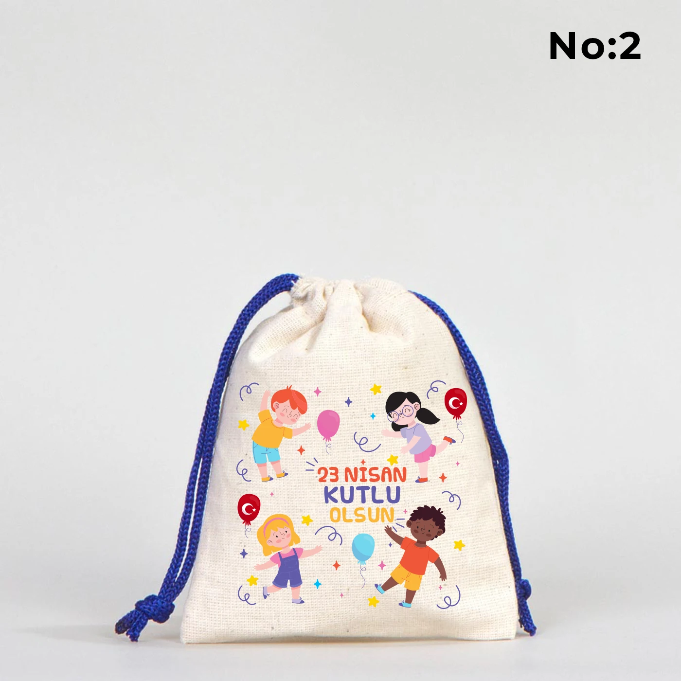 10x13 Saks Mavi İpli Bez Kese – 23 Nisan Hediyesi