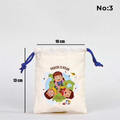 10x13 Saks Mavi İpli Bez Kese – 23 Nisan Hediyesi