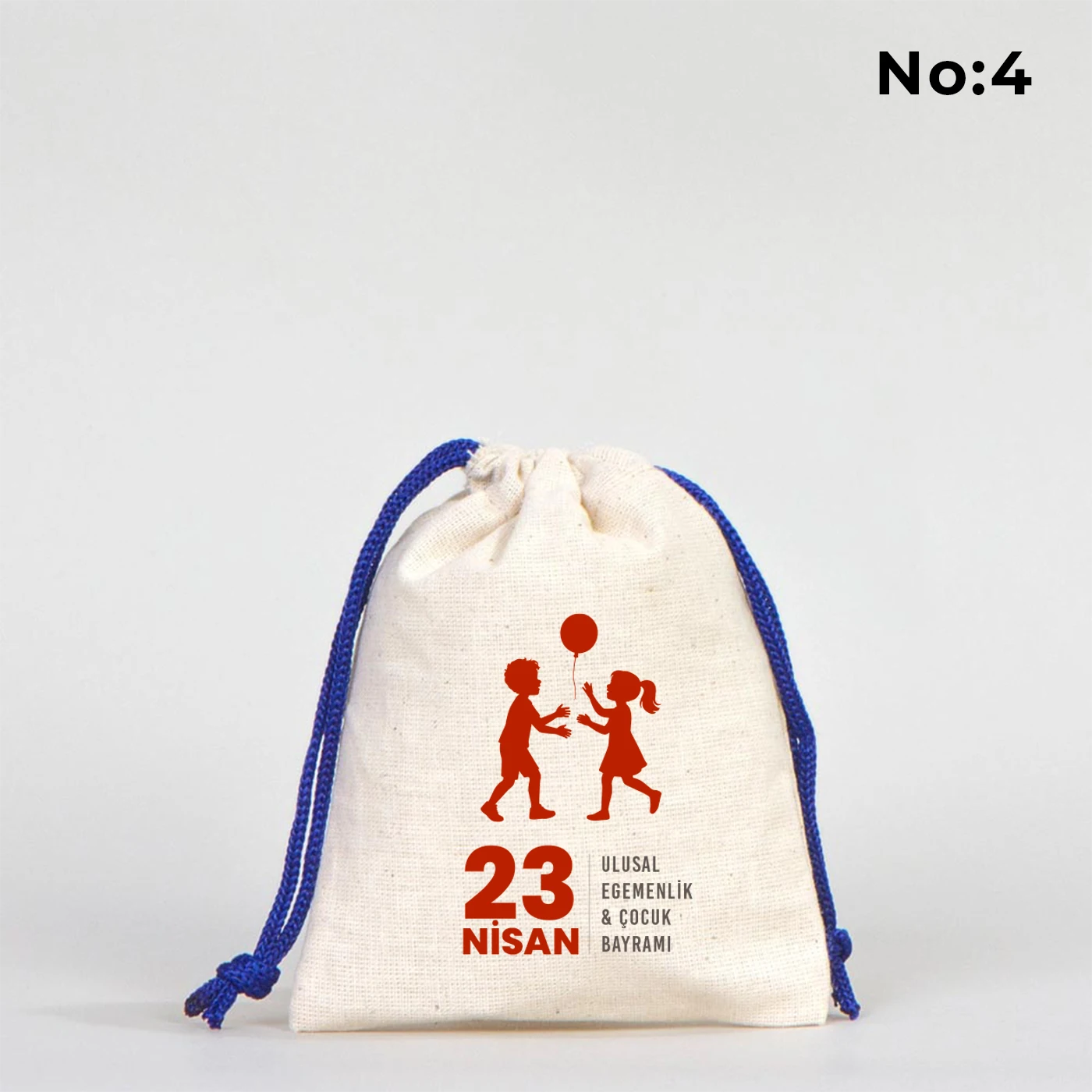 10x13 Saks Mavi İpli Bez Kese – 23 Nisan Hediyesi