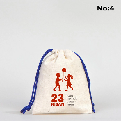 10x13 Saks Mavi İpli Bez Kese – 23 Nisan Hediyesi