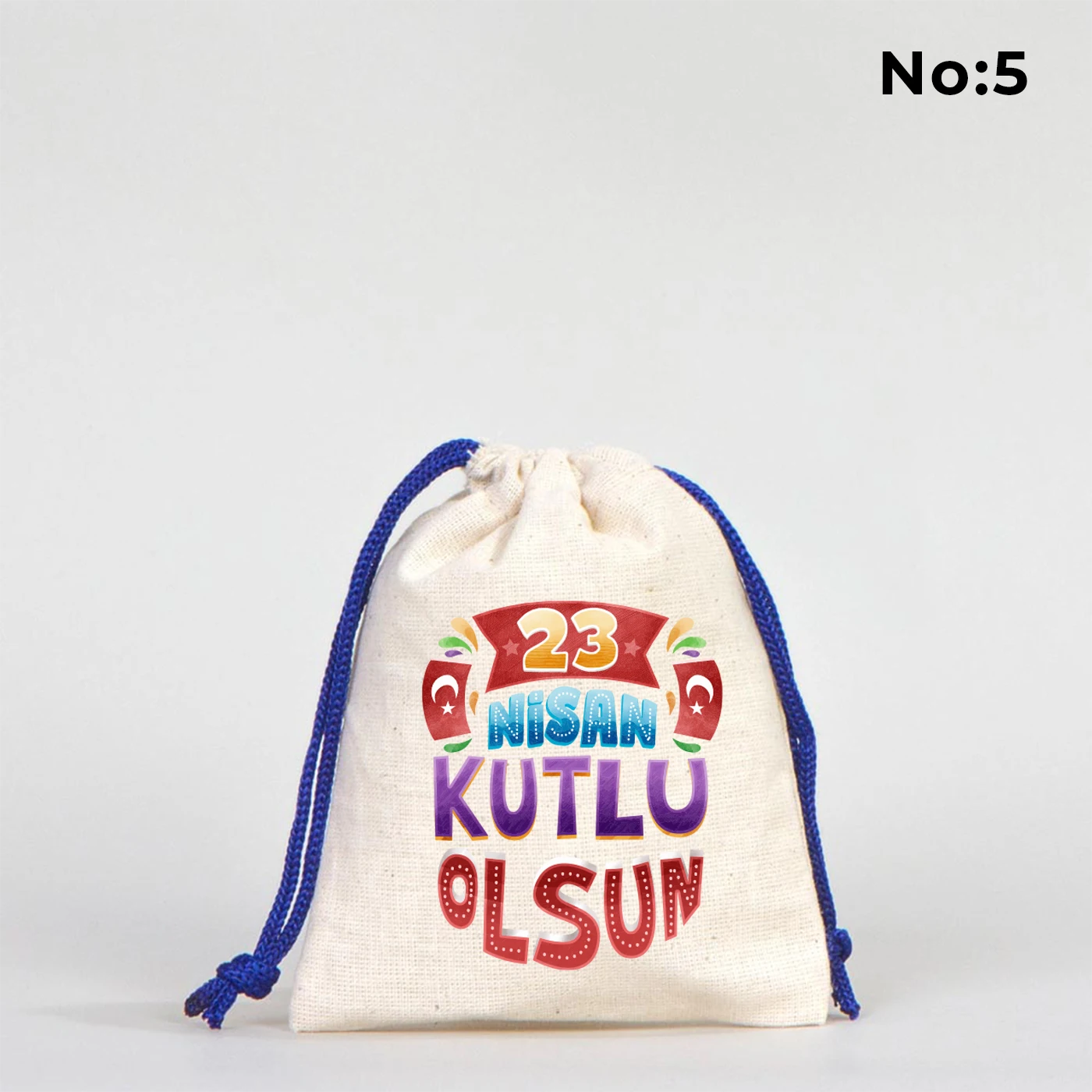 10x13 Saks Mavi İpli Bez Kese – 23 Nisan Hediyesi