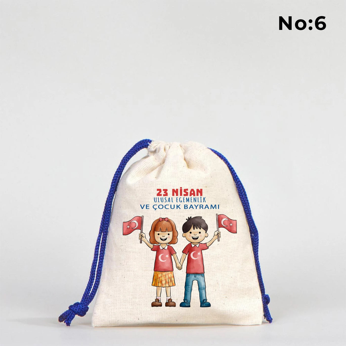 10x13 Saks Mavi İpli Bez Kese – 23 Nisan Hediyesi