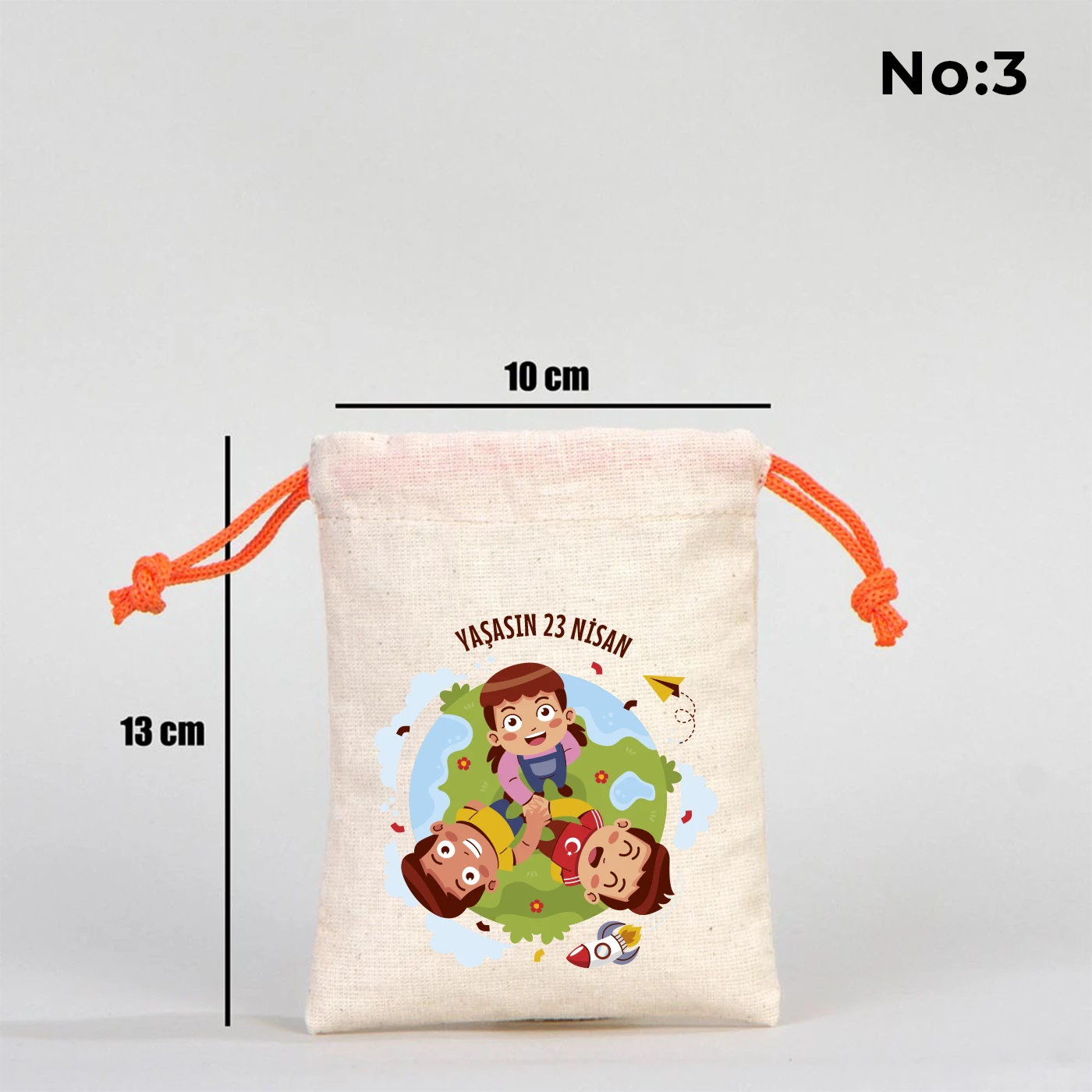 10x13 Turuncu İpli Bez Kese – 23 Nisan Hediyesi