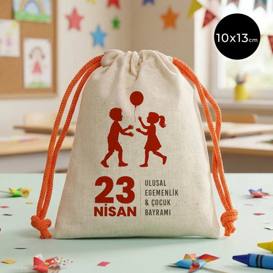 10x13 Turuncu İpli Bez Kese – 23 Nisan Hediyesi