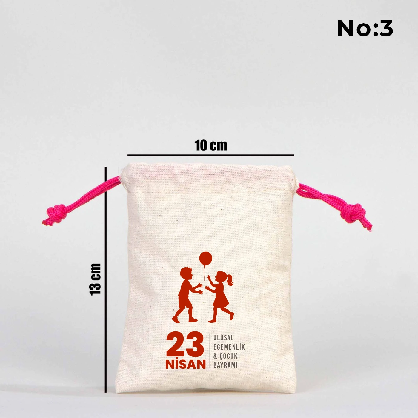 23 Nisan Kutlu Olsun baskılı 10x13 bez kese, 23 Nisan çocuk hediyelik büzgülü çanta