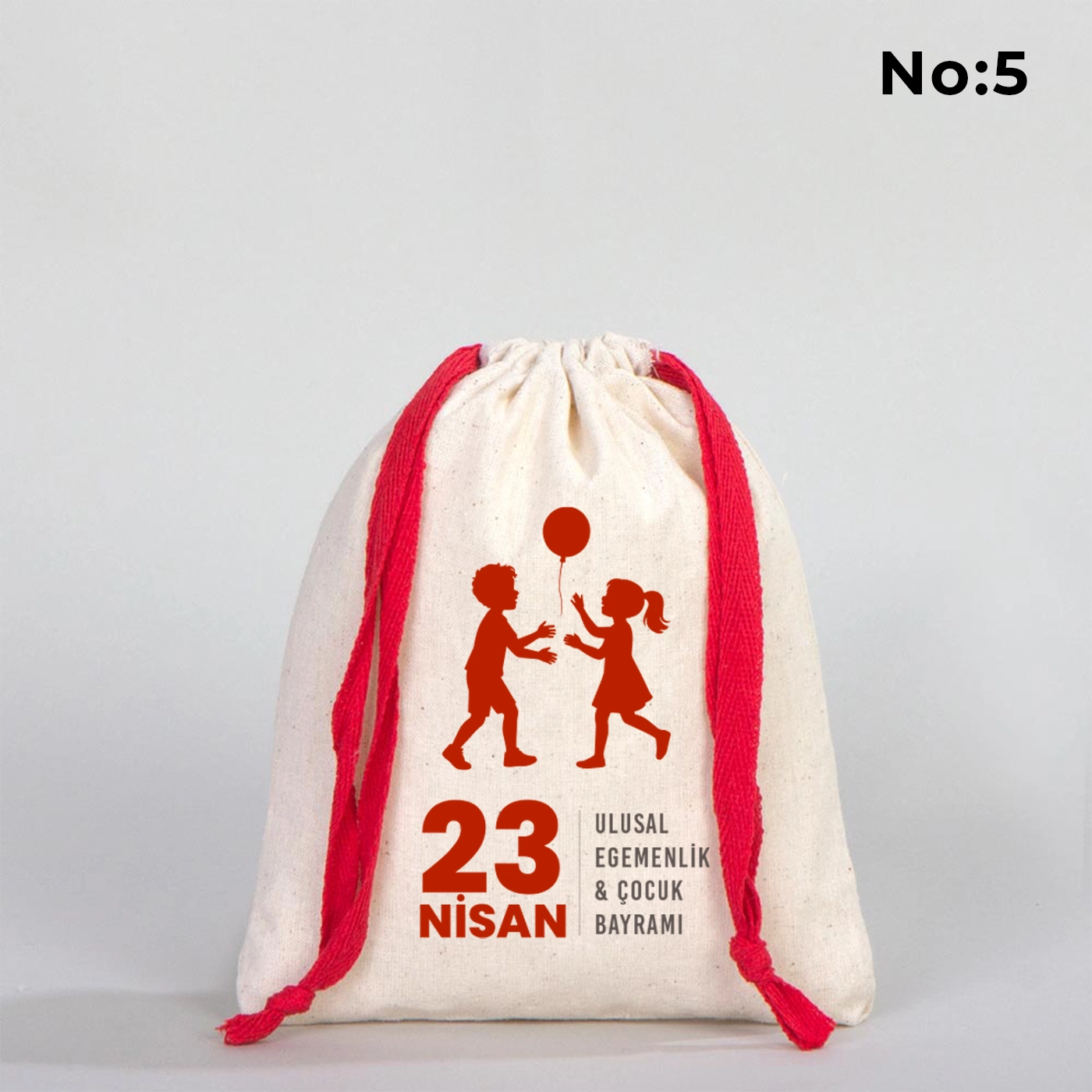 15x20 cm Renkli İp Kırmızı Bez Kese – 23 Nisan Hediyesi