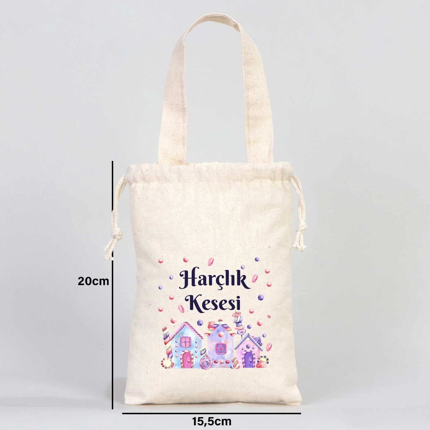 15x20 Bez Kese Tek Tutma Kısa Kulp - Bayram Harçlık Kesesi