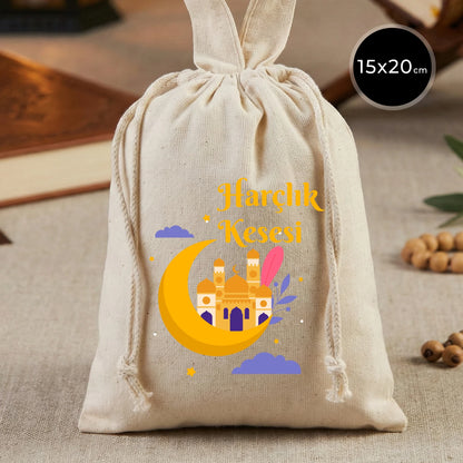 15x20 Bez Kese Tek Tutma Kısa Kulp - Bayram Harçlık Kesesi