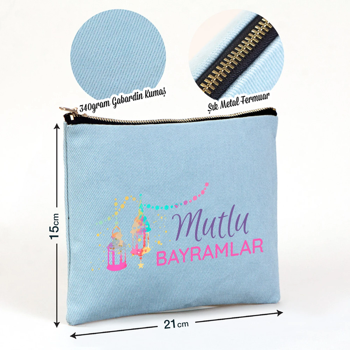 21x15 cm Açık Mavi Star Clutch - Bayram Harçlık Cüzdanı