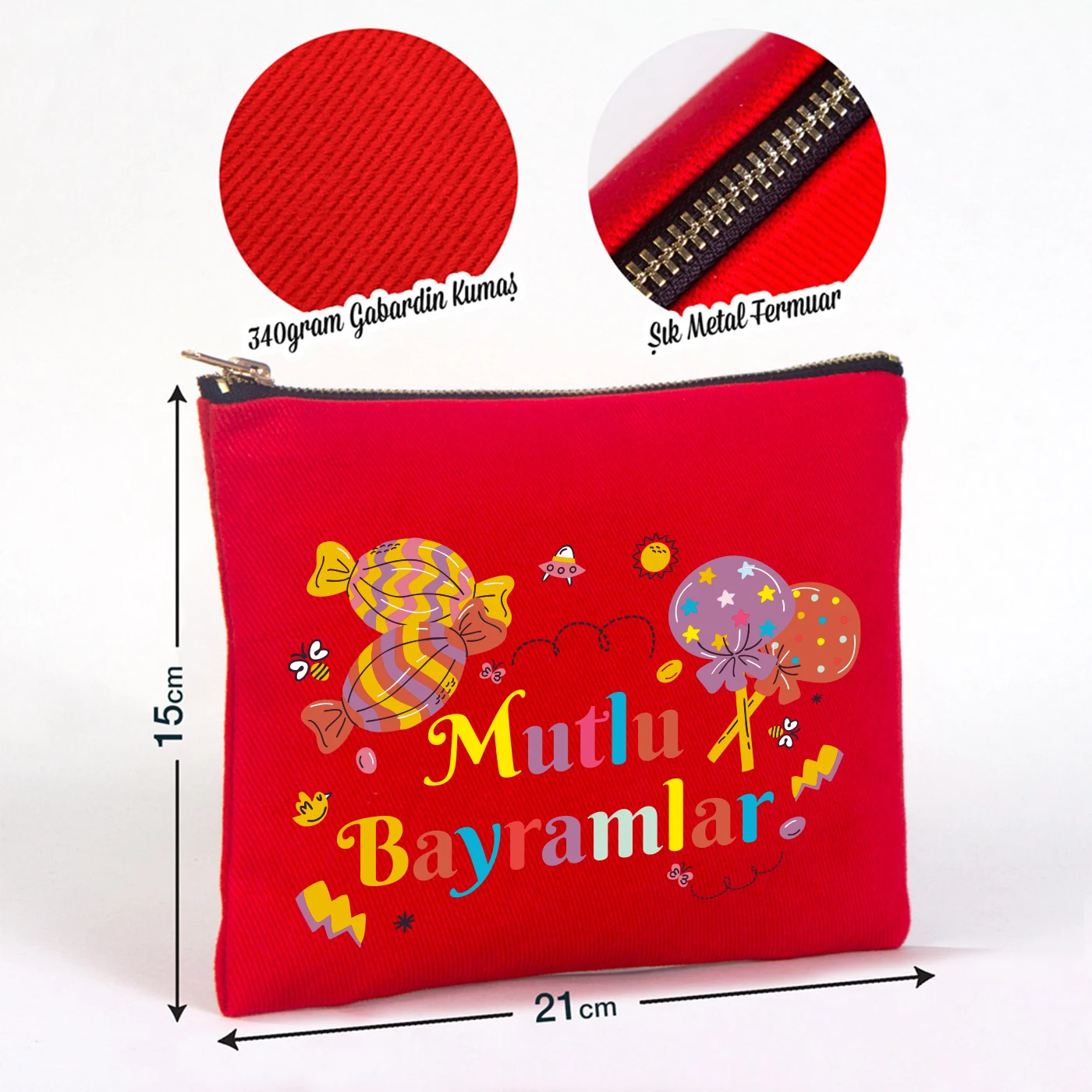 21x15 cm Kırmızı Star Clutch - Bayram Harçlık Cüzdanı