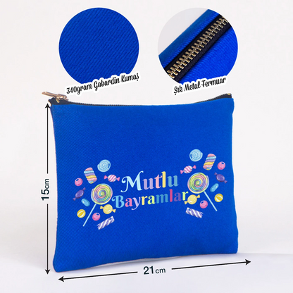 21x15 cm Saks Mavi Star Clutch - Bayram Harçlık Cüzdanı