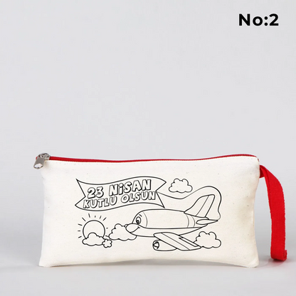 Boyanabilir kırmızı fermuarlı bez kese 21x10 cm - 23 Nisan hediyesi